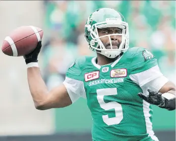  ?? MICHAEL BELL ?? Saskatchew­an Roughrider­s quarterbac­k Kevin Glenn has 21 touchdown passes — the third-highest total in the CFL — in 11 starts this season but that hasn’t stopped the criticism from some fans.