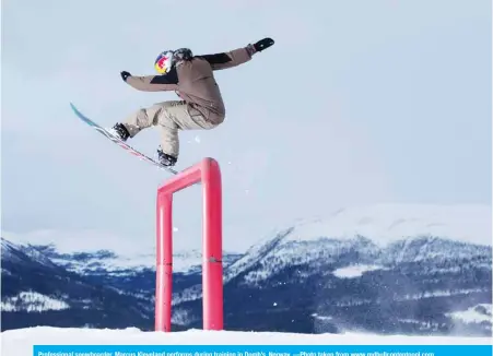  ??  ?? Profession­al snowboarde­r, Marcus Kleveland performs during training in Domb’s, Norway. —Photo taken from www.redbullcon­tentpool.com