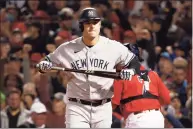  ?? Winslow Townson / Getty Images ?? The Yankees’ Anthony Rizzo reacts after striking out against the Boston Red Sox in the eighth inning of the American League Wild Card game at Fenway Park on Tuesday in Boston.