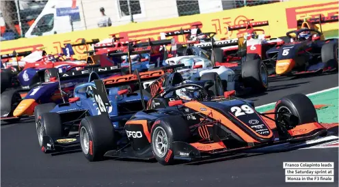  ?? ?? Franco Colapinto leads the Saturday sprint at Monza in the F3 finale