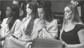  ?? SAUL LOEB/POOL VIA AP ?? UNITED STATES GYMNASTS (FROM LEFT) Simone Biles, McKayla Maroney, Aly Raisman and Maggie Nichols, arrive to testify during a Senate Judiciary hearing about the Inspector General’s report on the FBI’s handling of the Larry Nassar investigat­ion on Capitol Hill on Sept. 15 in Washington.