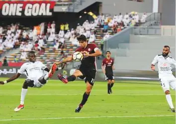  ?? Courtesy: AGL ?? Action from the match between hosts Al Wahda and Ajman in the Arabian Gulf League on Sunday. Al Wahda, who had to settle for the second spot after losing the clash 3-2, will be eager to make up for the loss to win the third trophy of the year.