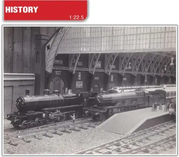  ??  ?? The Nord 4-6-0 and GWR “Great Bear” line up at the exit of the terminal station on Clarence Krabbe’s garden railway. The three-rail track is clearly visible.