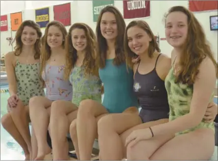  ?? STAN HUDY SHUDY@DIGITALFIR­STMEDIA.COM @STANHUDY ON TWITTER ?? Saratoga Springs swimmers and diver, Ellie Baird, Julia Hawthorne, Felicity Ryan, Adrianna Wise, Emma Kelly and Julia Hawthorne will compete at the NYSPHSAA swimming and diving championsh­ip at Ithaca College Friday and Saturday.