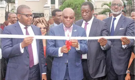  ??  ?? L-R: Outgoing Chairman, Lagos NBA, Mr. Chuka Ikwuazom, NBA President, Mr. Paul Usoro, SAN, Chairman Building Committee, Dr. Wale Babalakin, SAN and Vice Chairman, NBA, Lagos Building Committee, Mr. Gbenga Oyebode MFR, during the Sod turning foundation ceremony of NBA Secretaria­t at Lekki, Lagos.