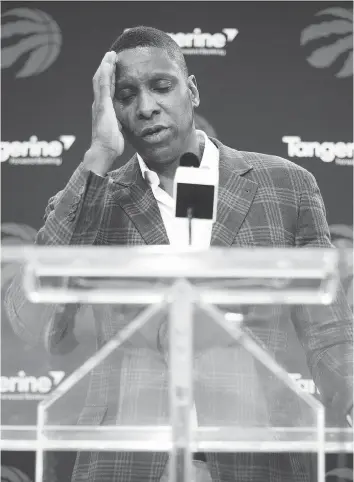  ?? MARK BLINCH/THE CANADIAN PRESS ?? Toronto Raptors president Masai Ujiri sounded Friday like the leader of a team that that will require some serious paddling to get back on a steady course, writes Scott Stinson.