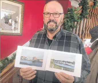  ?? SUEANN MUSICK/THE NEWS ?? Gary Nowlan of Pictou is hoping to locate two of his paintings that were hanging in the Heather Hotel when it closed in 2008. The paintings are of downtown New Glasgow’s landscape in 1991.