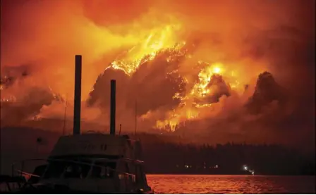  ??  ?? This photo provided by KATU-TV shows the Eagle Creek wildfire as seen from Stevenson, Wash., across the Columbia River, burning in the Columbia River Gorge above Cascade Locks, Ore., on Monday. TRISTAN FORTSCH/KATU-TV VIA AP