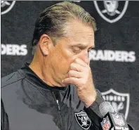  ?? AP PHOTO ?? Oakland Raiders head coach Jack Del Rio speaks at a news conference after an NFL game against the Dallas Cowboys in Oakland, Calif. on Sunday.
