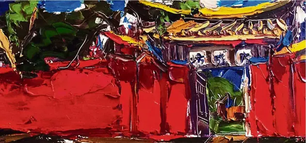  ??  ?? Liew’s Confucian Temple West Dacheng Gate (oil on canvas, 2016).