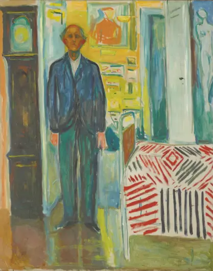  ?? Munch Museum, Oslo ?? Edvard Munch’s self-portrait “Between the Clock and the Bed” is among the show’s works.