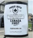  ?? TORSTAR FILE PHOTO ?? A flyer made by Proud Boys Canada on a light standard in New Hamburg, Ont. The extremist group has Canadian roots, Fred Youngs notes.