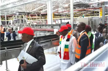  ?? — ?? President Mnangagwa last year toured and commission­ed a new production line at Delta Sparkling Beverages in Granitesid­e, Harare. File Picture: Believe Nyakudjara