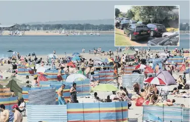  ??  ?? The beach is very popular. Inset, some of the traffic problems in 2017