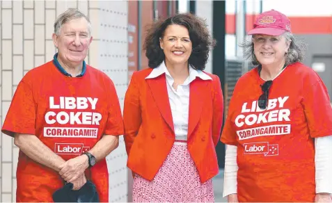  ?? ?? Labor’s Libby Coker (centre) is the incumbent for the seat of Corangamit­e.