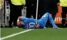  ?? Photograph: Benoît Tessier/Reuters ?? Marseille’s game at Lyon was called off after Dimitri Payet was struck by a water bottle thrown by a fan from the crowd.