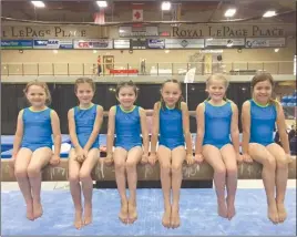  ?? Photos contribute­d ?? The Okanagan Gymnastics Centre was well represente­d among 950 athletes competing at the Ogopogo Invitation­al last weekend at Royal LePage Place in West Kelowna. Posing for group photos are members of the Level 8 (top), Level 3 (middle) and Level 1 and...