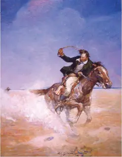  ??  ?? Frank E. Schoonover (1877-1972), Abe Catherson (Pony Express Rider), 1916, illustrati­on for The Range Boss by Charles Alden Seltzer, A.C. Mcclurg &amp; Company, oil on canvas. Private collection.