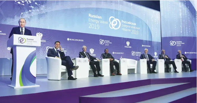  ?? Reuters ?? Russian President Vladimir Putin told industry leaders at the Energy Week Internatio­nal Forum in Moscow that Russia based its relationsh­ips with energy partners worldwide on ‘commerce, not political reasoning.’