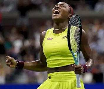  ?? Charles Krupa/Associated Press ?? Coco Gauff reacts after defeating Karolina Muchova in the first women’s semifinal Thursday.