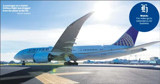  ?? Picture / Supplied ?? A passenger on a United Airlines flight was dragged from the plane in the US.