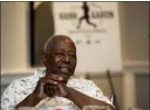  ?? STEVE SCHAEFER — ATLANTA JOURNALCON­STITUTION VIA AP ?? Hank Aaron answers questions from the crowd during the Hank Aaron Invitation­al at SunTrust Park in Atlanta.