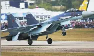  ?? SERGEI BOBYLEV/ TASS ?? A Sukhoi Su-35 fighter jet appeared at the 2015 MAKS Internatio­nal Aviation and Space Salon in Zhukovsky, Moscow, in August 2015.