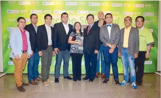  ??  ?? Acer’s marketing team poses for the success of their ‘Techno Surround — Wrapped by Technology’ media launch with general manager Manuel Wong (fifth from right) and sales and marketing director Agnes Espino (sixth from right), together with the event’s...