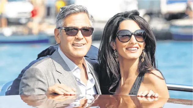  ?? PHOTO: AP/LUCA BRUNO ?? Star appeal: Film giant George Clooney – who was 53 – and his lawyer bride Amal Alamuddin – then 36 – arrive in Venice before tying the knot in 2014.