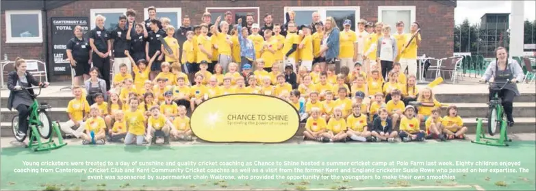  ??  ?? Young cricketers were treated to a day of sunshine and quality cricket coaching as Chance to Shine hosted a summer cricket camp at Polo Farm last week. Eighty children enjoyed coaching from Canterbury Cricket Club and Kent Community Cricket coaches as...