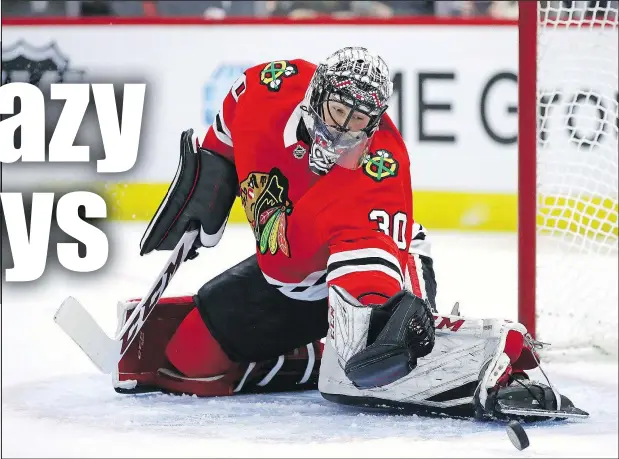  ?? JONATHAN DANIEL/GETTY IMAGES ?? Since taking over in net for Corey Crawford on Dec. 29, Blackhawks goalie Jeff Glass has posted a 3-2-1 record with a 3.18 GAA and .910 save percentage