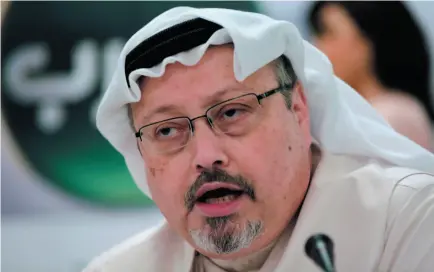  ?? AP FILE PHOTO ?? Saudi journalist Jamal Khashoggi speaks during a press conference in Manama, Bahrain in 2015. Turkish claims that Khashoggi, who wrote for The Washington Post, was slain inside a Saudi diplomatic mission in Turkey.