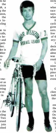  ??  ?? Ayellowed photo of cycling legend Jesus Garcia Jr. wearing the overall leader’s jersey in the Tour of Luzon.