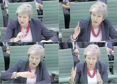  ?? Picture: AFP ?? MAKING A POINT. A quartet of video grabs from footage broadcast by the UK parliament’s recording unit shows Prime Minister Theresa May answering questions from British MPs about her Brexit agenda at a liaison committee meeting in London yesterday.