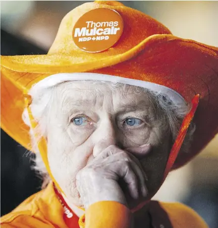  ?? CODIE MCLACHLAN / THE CANADIAN PRESS ?? An NDP supporter at the party’s convention last April. There should have been room on the Liberals’ left flank for the NDP to mount a campaign on behalf of low-income Canadians, writes Stephen Gordon.