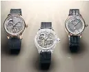  ?? ?? Happy anniversar­y: from left, Full Strike Tourbillon, the Full Strike Sapphire and the updated Strike One