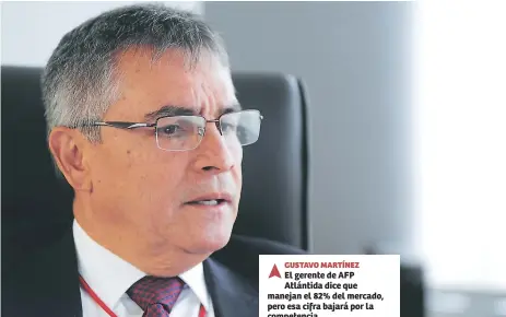  ??  ?? GUSTAVO MARTÍNEZ El gerente de AFP Atlántida dice que manejan el 82% del mercado, pero esa cifra bajará por la competenci­a.