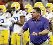  ?? AP ?? LSU head coach Ed Orgeron declined to go into detail about what he tells current and prospectiv­e athletes, and their families, if they express concern about how pending investigat­ions and a lawsuit will affect the program.
