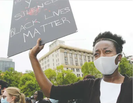  ?? BRENDAN MILLER ?? Thousand of Calgarians gathered in Olympic Plaza for Calgary’s fourth Black Lives Matter rally on Saturday.