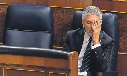  ?? EDUARDO PARRA / EP ?? El ministro del Interior, Fernando Grande-Marlaska, durante su intervenci­ón en la sesión de control ayer.