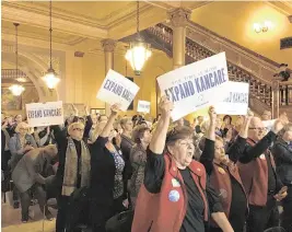  ?? Kansas City Star file photo ?? Supporters of Medicaid expansion rally at the Kansas Statehouse in 2019.