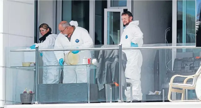  ?? Photos: ROSS GIBLIN/FAIRFAX NZ ?? Sifting for evidence: Forensic staff conduct a scene examinatio­n at a suspected P lab that was raided at the Chews Lane Apartments early yesterday morning.