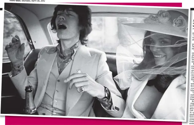  ?? Picture: PATRICK LICHFIELD/GETTY ?? Jagger swagger: Mick and Bianca on their wedding day in 1971