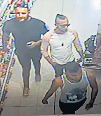  ??  ?? The three men in the shop who police want to interview as witnesses. Officers said they were very close when the attacker struck