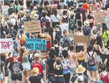  ?? DAVE SIDAWAY ?? “It’s real, it’s happening to people you know and it’s happening everywhere,” said a participan­t in Sunday’s march from Parc La Fontaine to the Montreal courthouse to demand justice and show support for sexual assault victims. More than 1,000 people took part in the march.