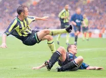  ??  ?? Twist of fate: Paul Dickov scores for City in the play-off final