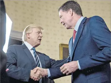  ?? Andrew Harrer Pool Photo ?? PRESIDENT TRUMP’S firing of FBI Director James B. Comey threatens to damage his presidency in the long term: underminin­g White House credibilit­y, imperiling his agenda and making it harder to fill positions.