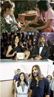  ??  ?? Left, from top A scene fromCarame­l, 2007; Labaki, her child star Al Rafeea and her husband Khaled Mouzana with the Jury Prize at Cannes in May; political campaignin­g in Beirut in 2016