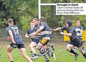  ?? ?? Strength in depth Calum Chalmers holds off pressure during Shire’s win. Photo: Peter Wilkinson