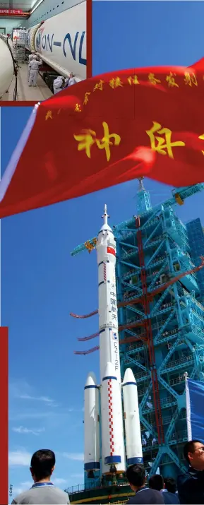  ??  ?? Right: The Shenzhou 9 spacecraft and its carrier rocket are moved to the launch platform